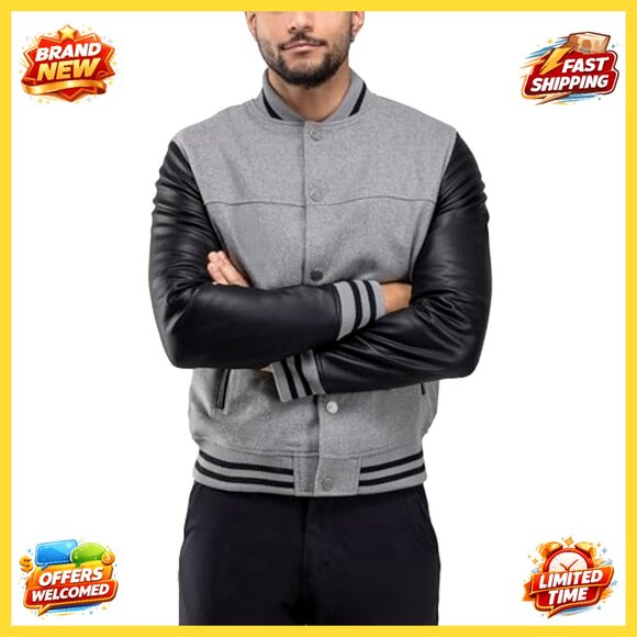 Men's Varsity Bomber Jacket Classic Retro Sporty Casual Lightweight Faux Suede - Picture 6 of 7